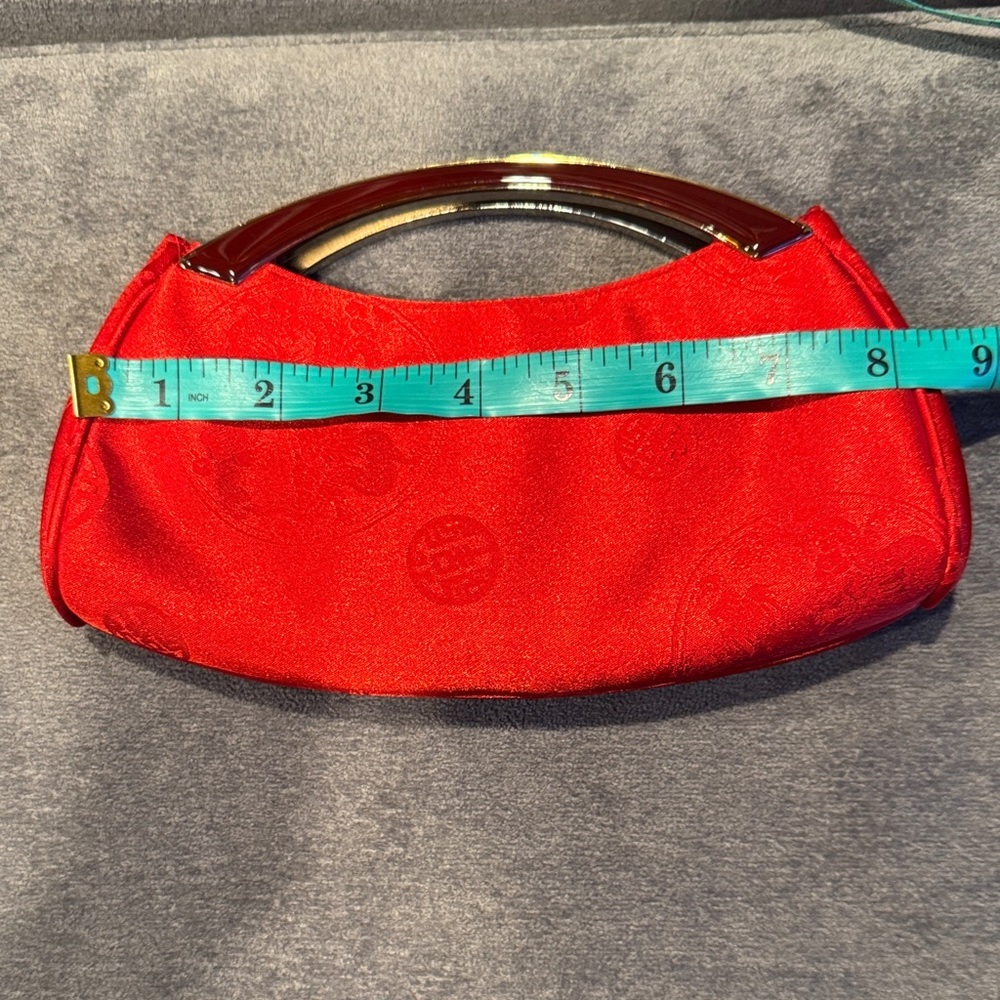 Elegant Red Asian Inspired Clutch with Silver Handle - Picture 15 of 16